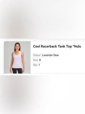 Lululemon Cool Racerback Tank - Lavender Dew size 8